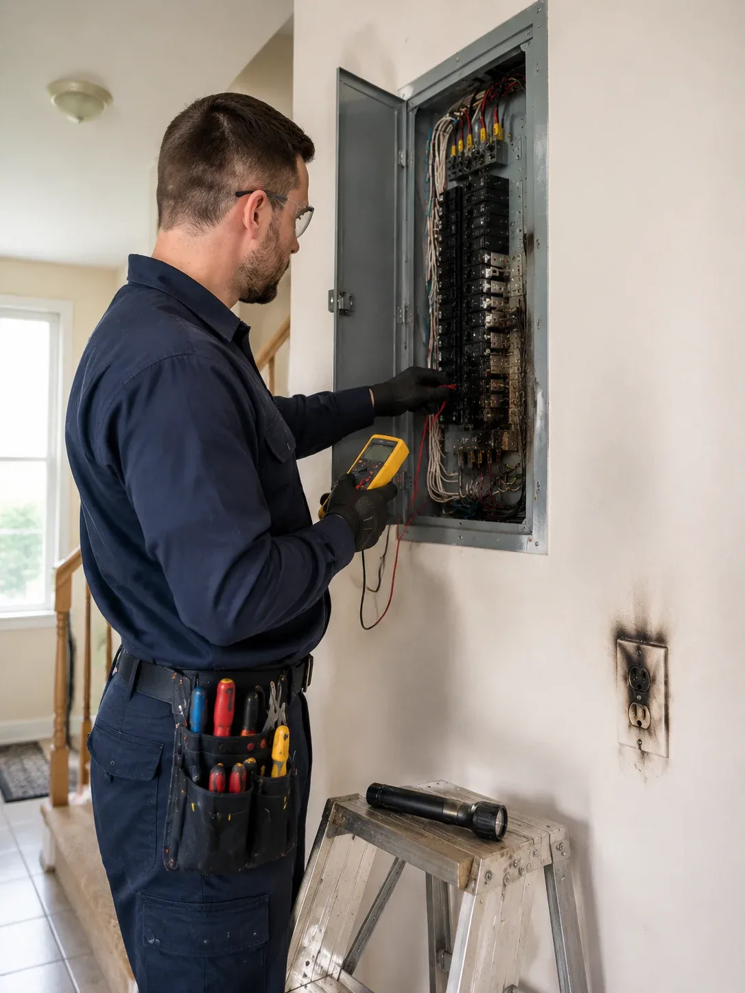 Newly installed 200A electrical panel in a Brantford home showing labelled breakers